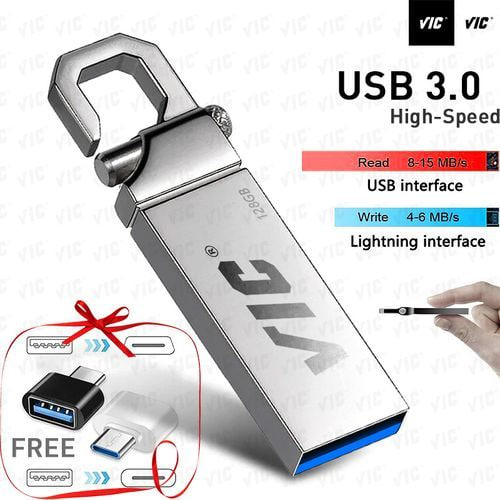 VIC 128GB USB3.0 Metal Flash Drives Portable Usb Drive Waterproof Memoria Usb Disk - Silver